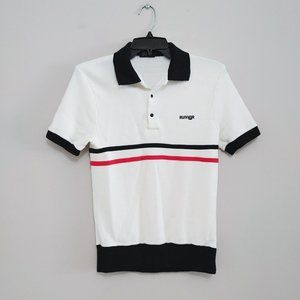 Vintage 80s Runner Acrylic Polo Shirt Men's Size Small White Blue Shirt